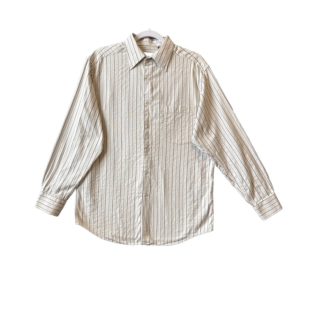 MB Studio Mens M Woven Stripe Button Up Shirt 100% Cotton Earthy Boho Casual